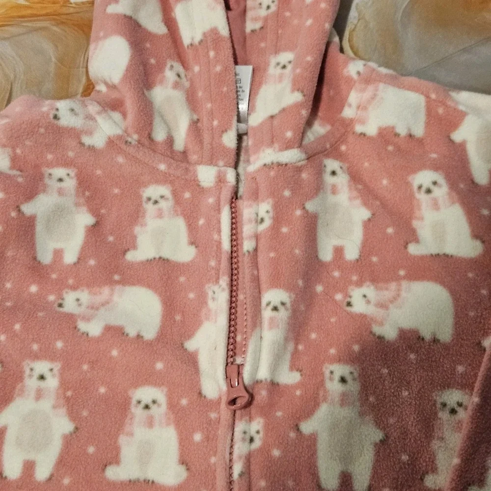 Gymboree Girls Size 12 Pink Polar Bear Fleece Hooded Zip Jacket